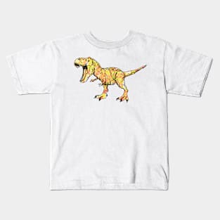 Yellow and Orange Line Drawing Dinosaur Kids T-Shirt